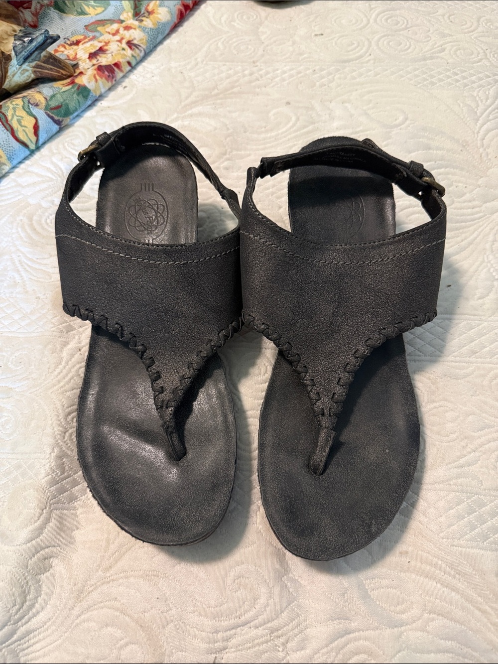 Black Women's Leather Thong Sandals with Ankle Strap